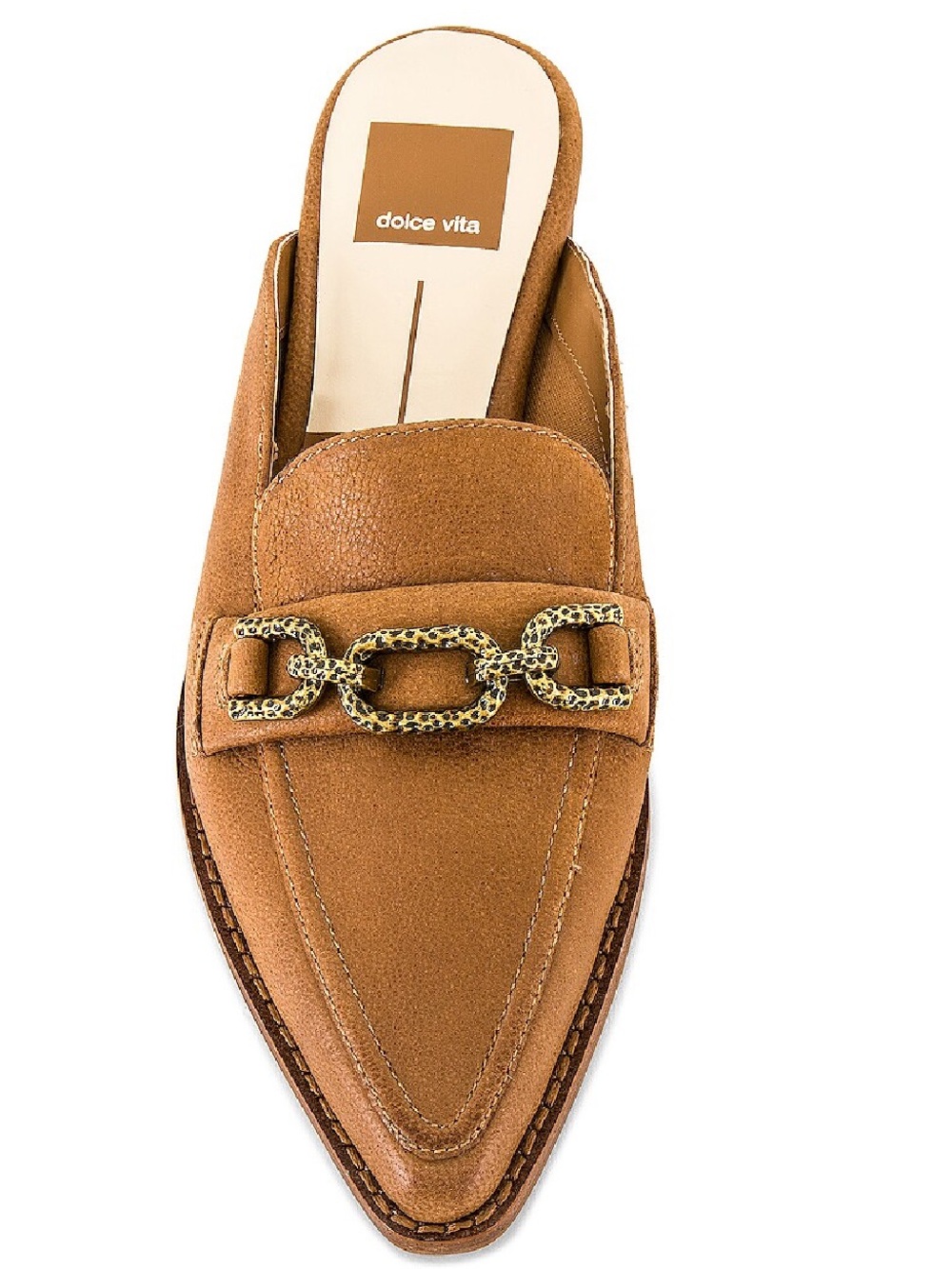 {Dolce Vita} Sidon Tan Leather Gold Horsebit Loafer Mule